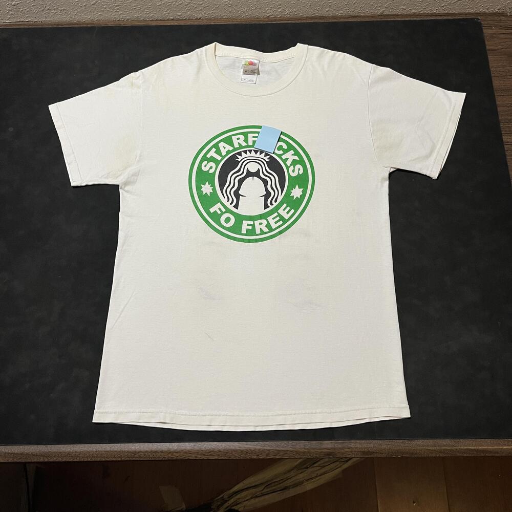 Starbucks Sex Shirt Y2k Mens Medium White Parody Graphic Spoof Coffee Tee Funny